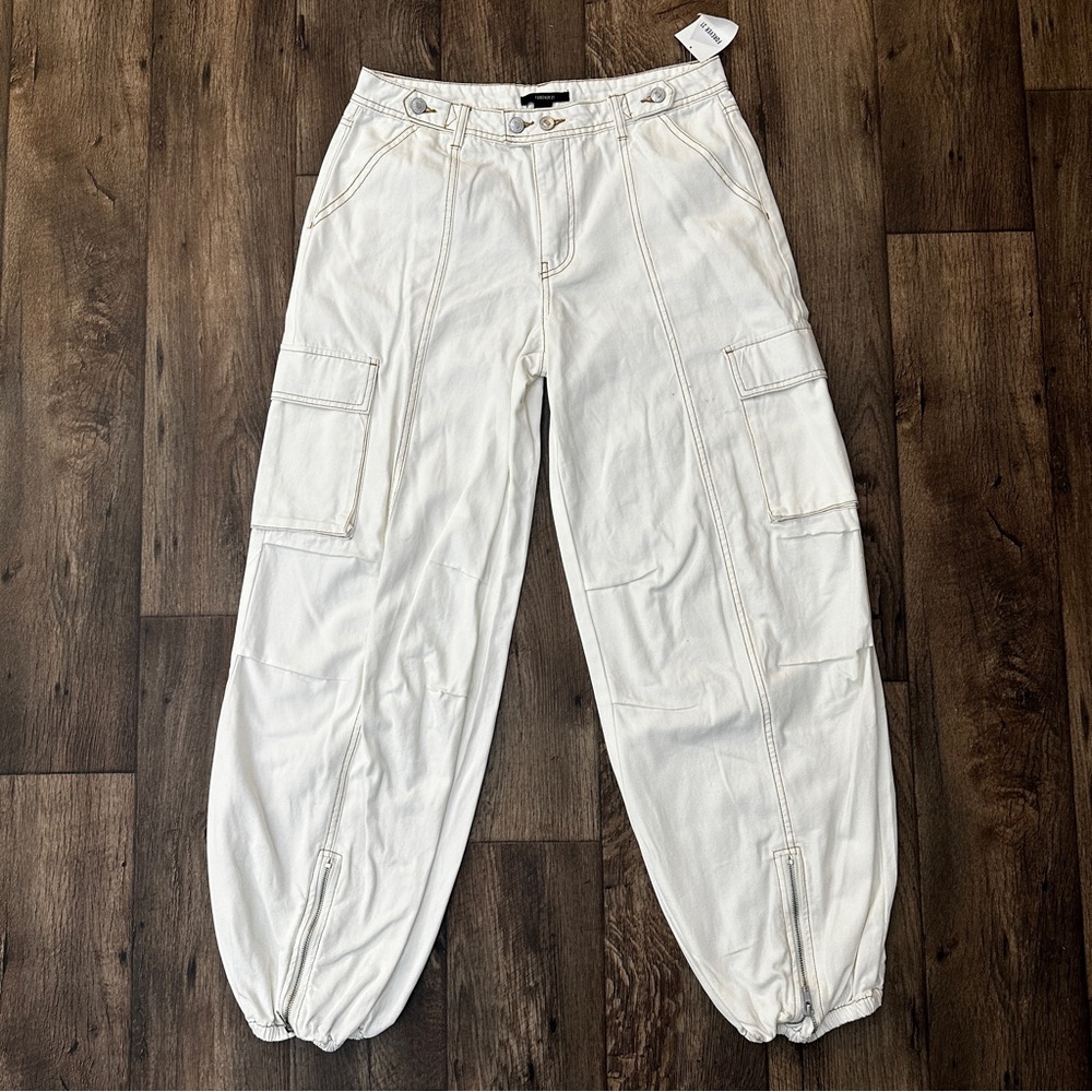 Forever 21 100% Cotton Cargo Pants Women’s Size XL White